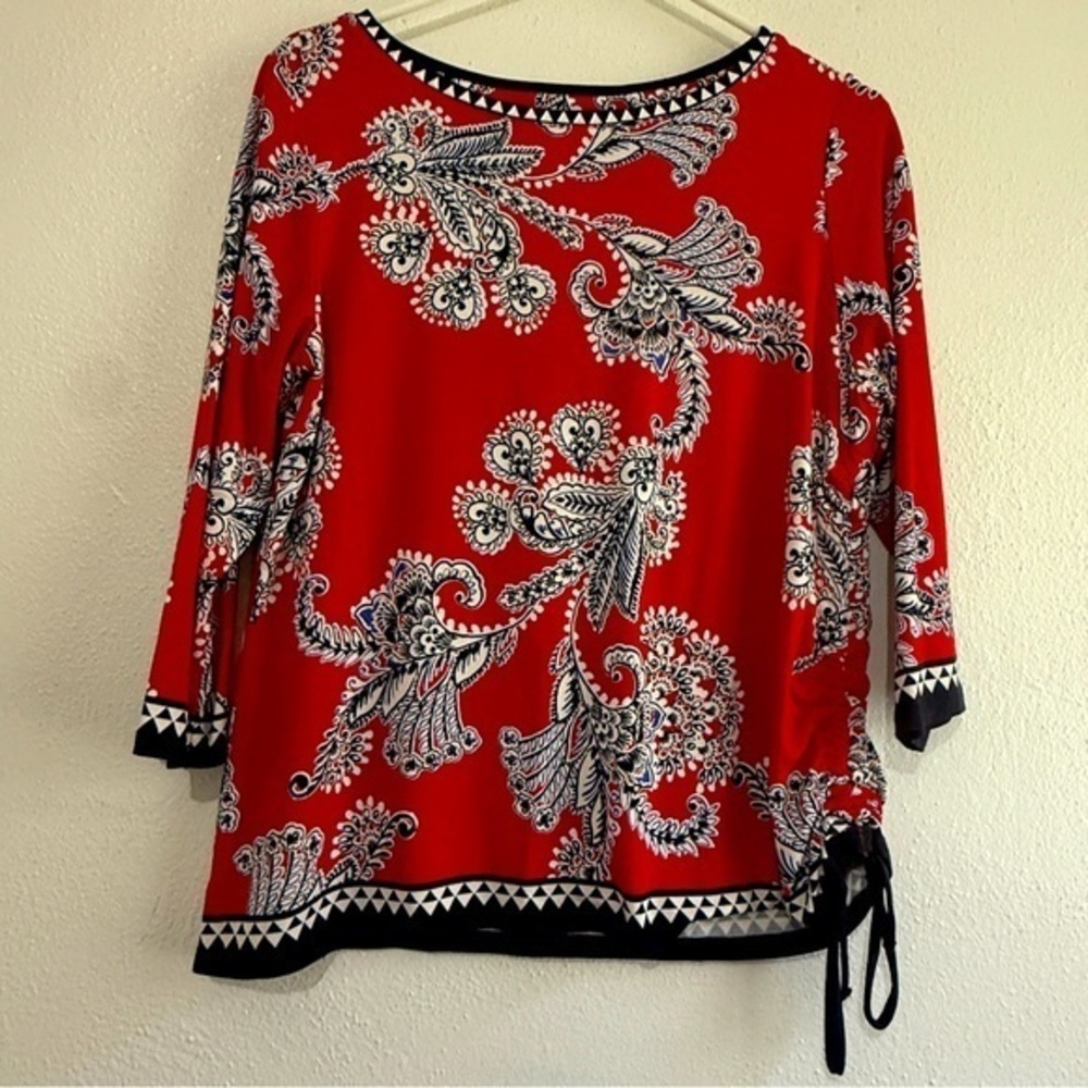 Ruby Rd. Petites Red/White/Navy Blue Paisley Women's Top. Sz MP
